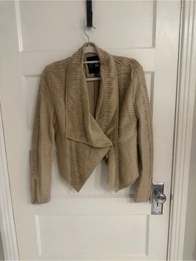C. Luce Tan Ribbed Draped Leather Jacket